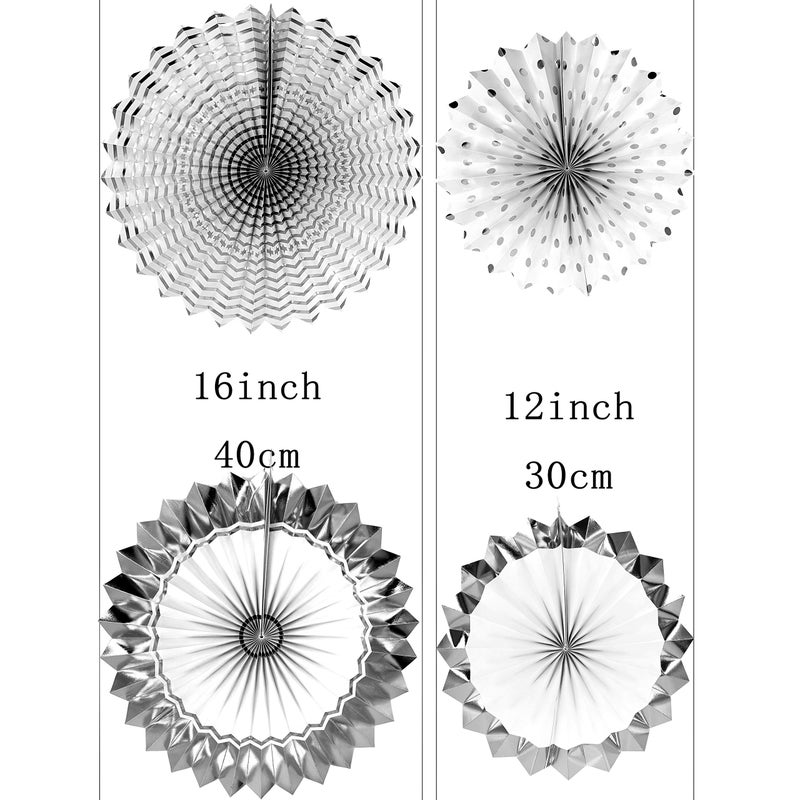 AKIO CRAFT Silver Wedding Party Hanging Paper Fans Decorations Bachelorette Bridal Shower Party Ceiling Hangings Baby Shower Birthday Nursery Party Decorations, 8pc - Image 2